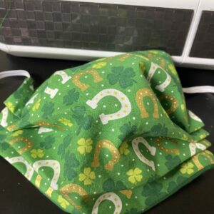 Luck of the Irish Face Mask - a Great face mask for St. Patrick's Day with cloves and horseshoes on it. #StPatricksDay #Irish #Horseshoes
