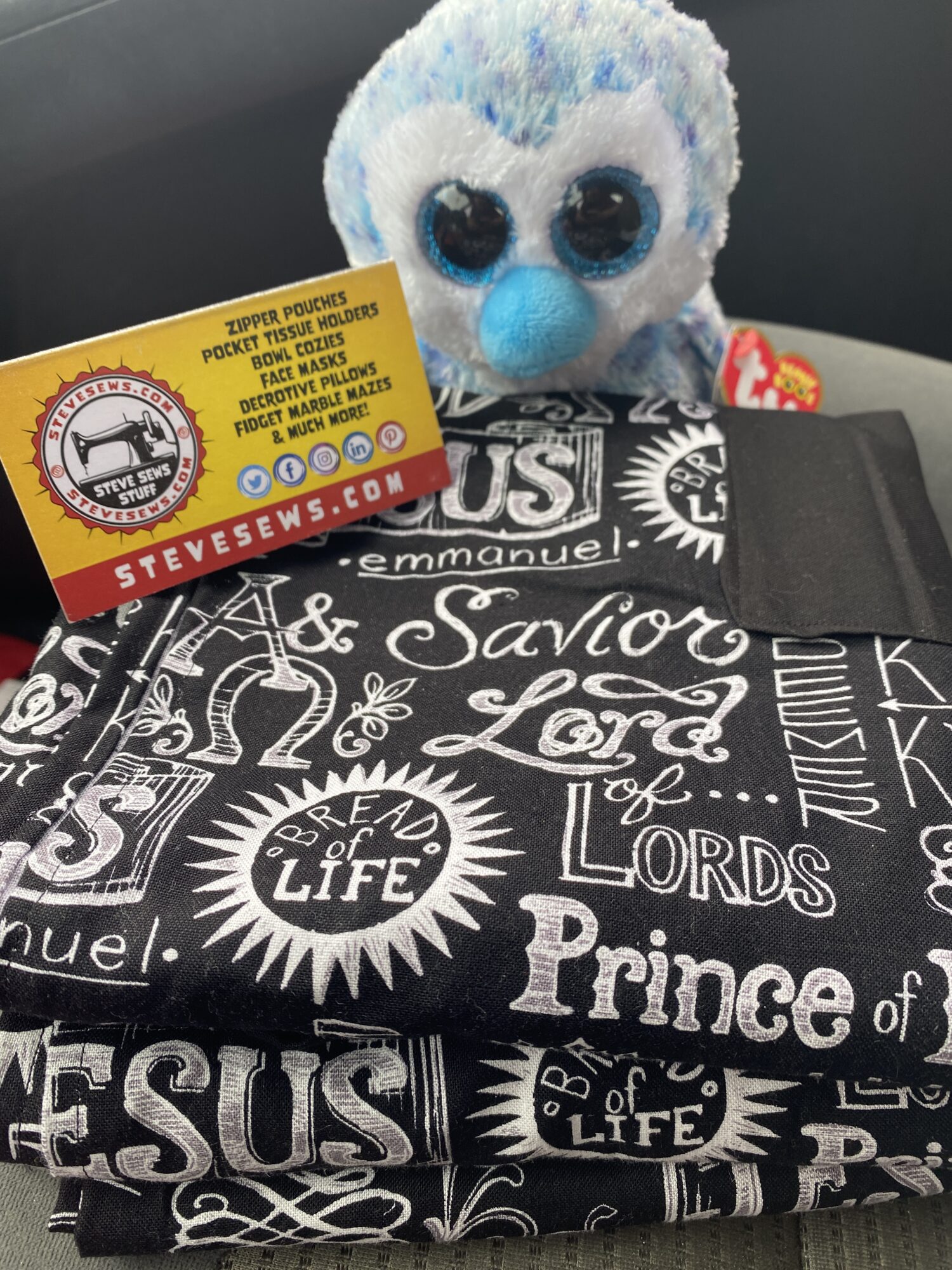 Meet Tony! He is shoeing off the  Names of Jesus Aprons.
