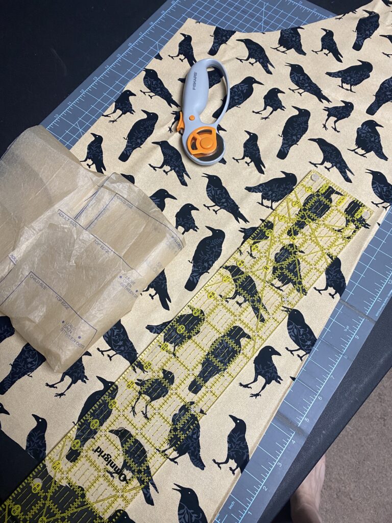 Crow fabric cut to start the apron sewing 