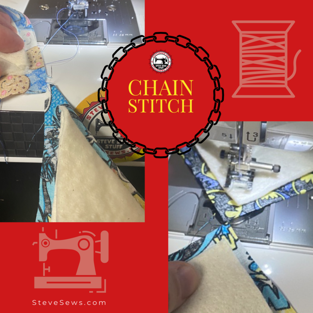 Chain Stitch is a great way to sew multiple projects using the same colored thread so you don’t waist thread. ​