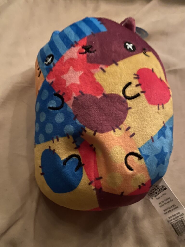 Crazy Quilt Cat (Cats vs Pickles) - here is a quilting related plush toy. #CatsVsPickles #CrazyQuilt #CrazyQuiltCat