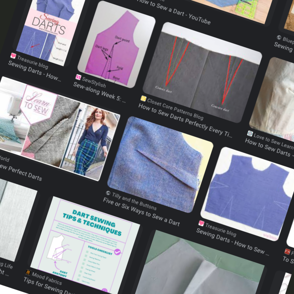 A dart is a common technique used for shaping garments. Darts are created by stitching out a wedge-shaped fold of the fabric. They vary in width and length and can be tapered at one or both ends. They frequently appear around the bust and waist. #Dart