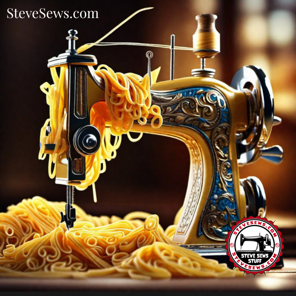Pasta Sewing Machine - here is a creative sewing machine art made with all kinds of pasta noodles.